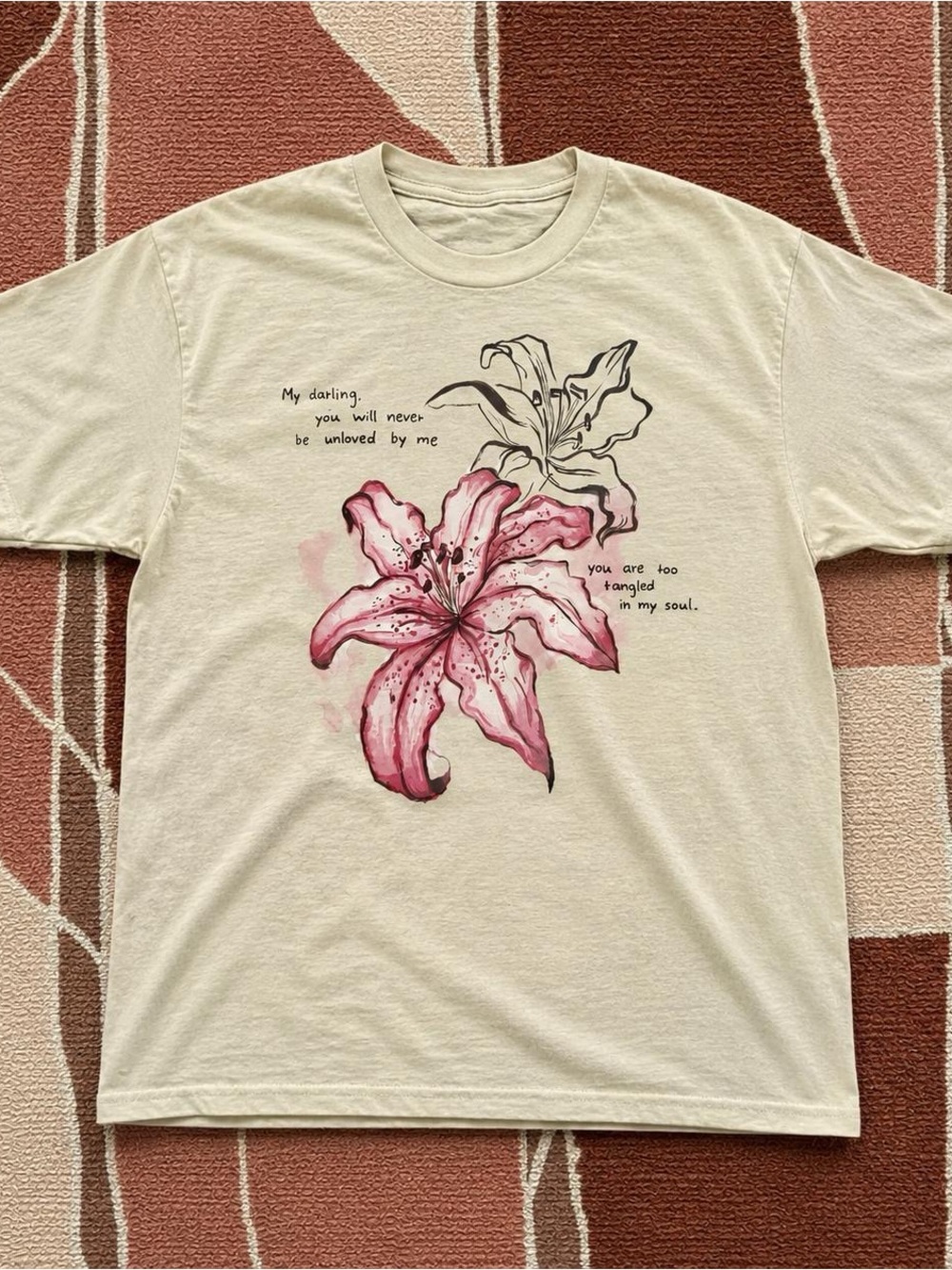Pink Tiger Lily Off-White Graphic Tee | Gildan Unisex Cotton T-Shirt